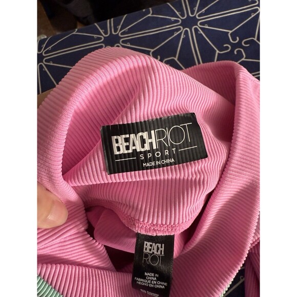 BEACH RIOT Leggings XS Ribbed Colorblock Pink Mint High Rise Stretch Yoga Gym - Picture 7 of 9